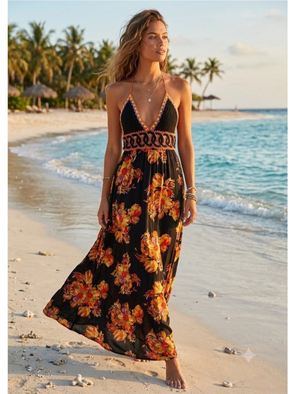Dance & Marvel Floral Maxi Dress Black Size S Vacation Resortwear Beach Coastal